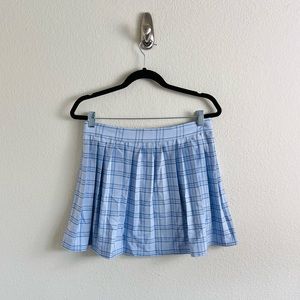 Baby Blue Plaid Pleated Mini Skirt